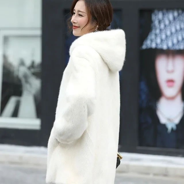 New Female Mink Fur Coat With Hood White - Shop at LoveMi