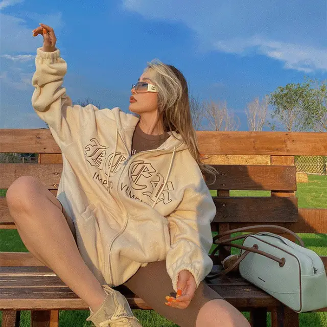 Fashion New Retro Polar Fleece Hooded Jacket Top Beige - Shop at LoveMi