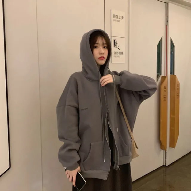 Fashion New Retro Polar Fleece Hooded Jacket Top Grey B - Shop at LoveMi