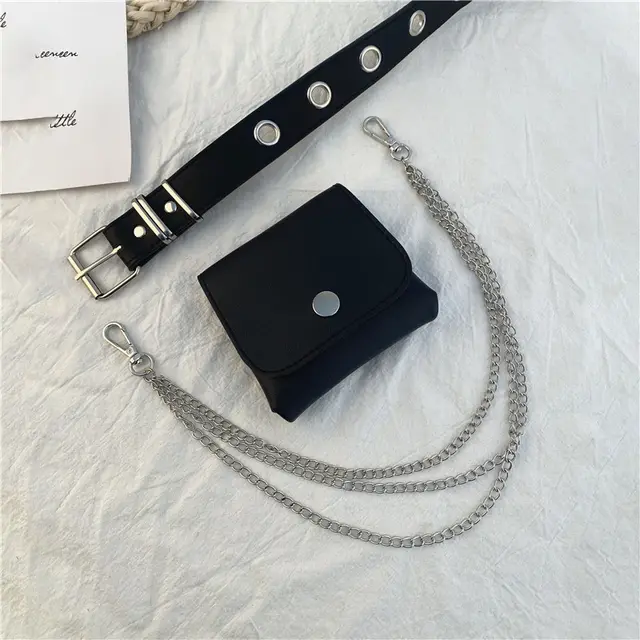 Punk Belt Female Cool Ins Chain Belt Bag Decoration Black - Shop at LoveMi