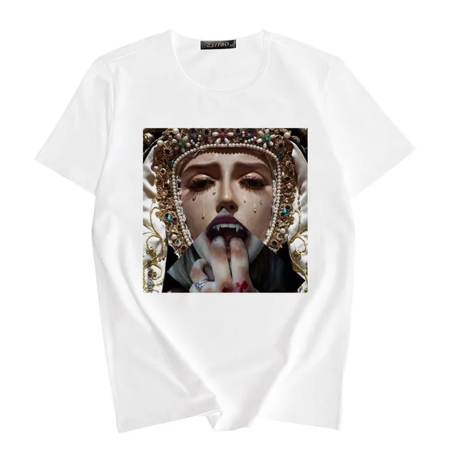 Women's Summer Spoof Oil Painting Print Round Neck T shirt Top 2Color - Shop at LoveMi