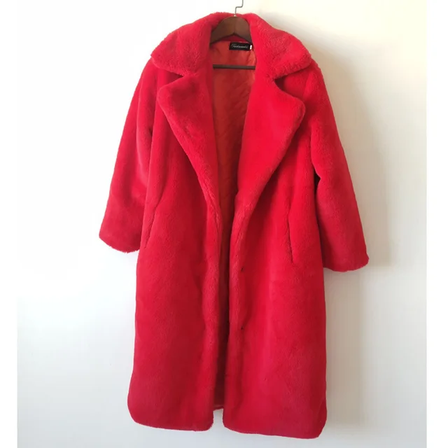 Women's Fur Long Plus Cotton Cashmere Coat Red - Shop at LoveMi
