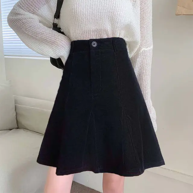 A Line Retro Corduroy For Fall Winter Skirt Black - Shop at LoveMi