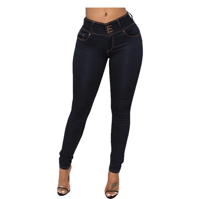 Women's Hip lifting Slim fit Wide waisted Denim Trousers Black - Shop at LoveMi