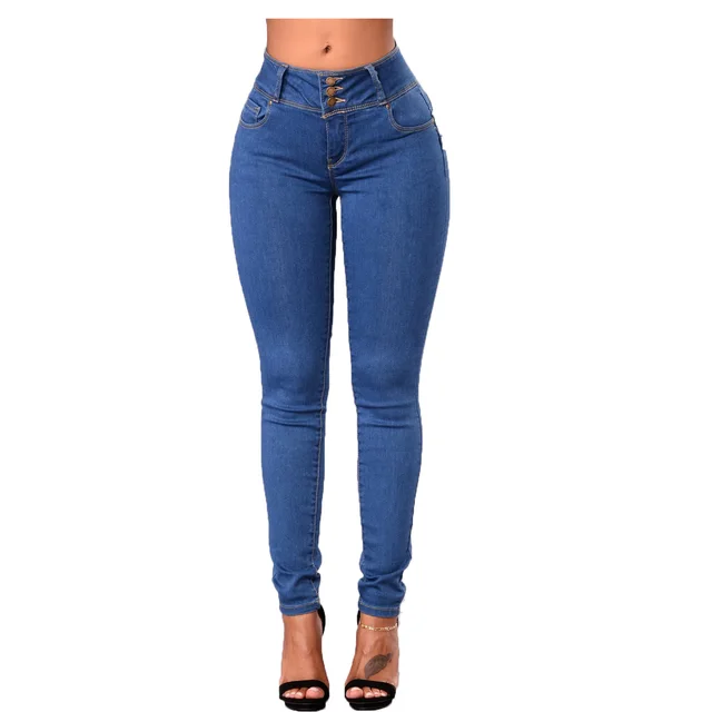 Women's Hip lifting Slim fit Wide waisted Denim Trousers Blue - Shop at LoveMi