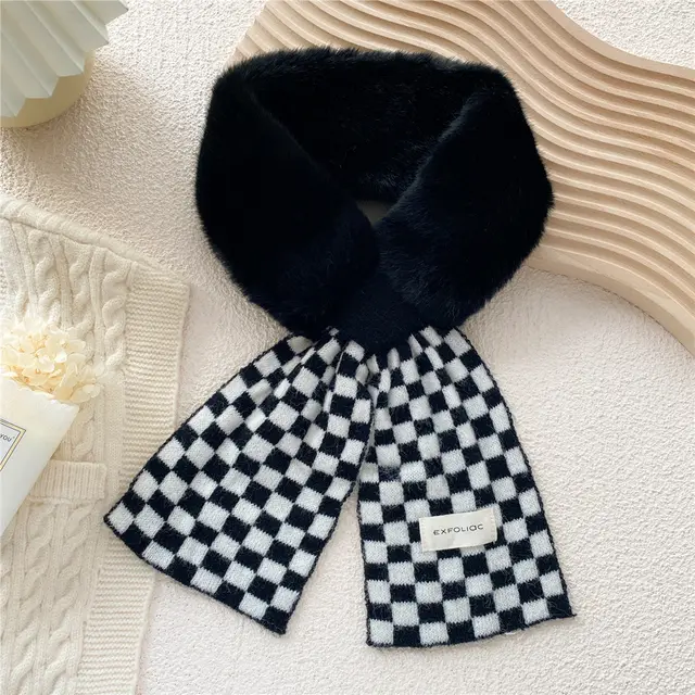Women's Thickened Warm Plaid Plush Scarf Black - Shop at LoveMi