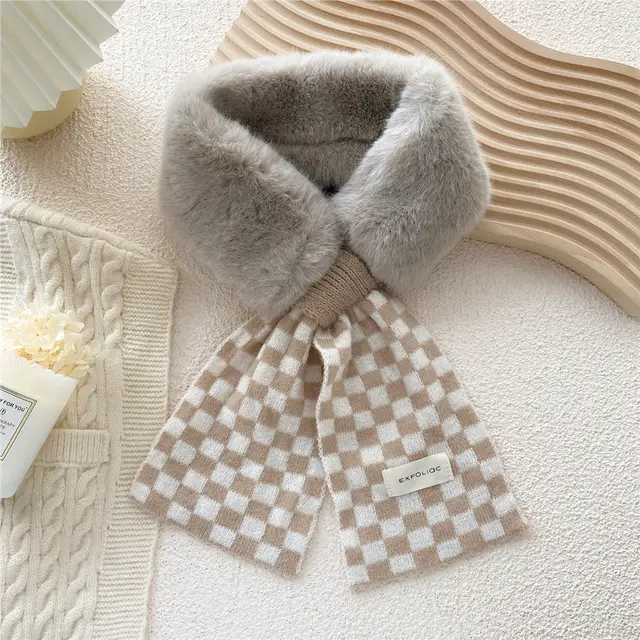 Women's Thickened Warm Plaid Plush Scarf Coffee - Shop at LoveMi