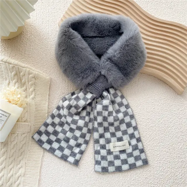 Women's Thickened Warm Plaid Plush Scarf Grey - Shop at LoveMi