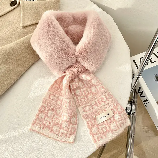 Women's Thickened Warm Plaid Plush Scarf Pink - Shop at LoveMi