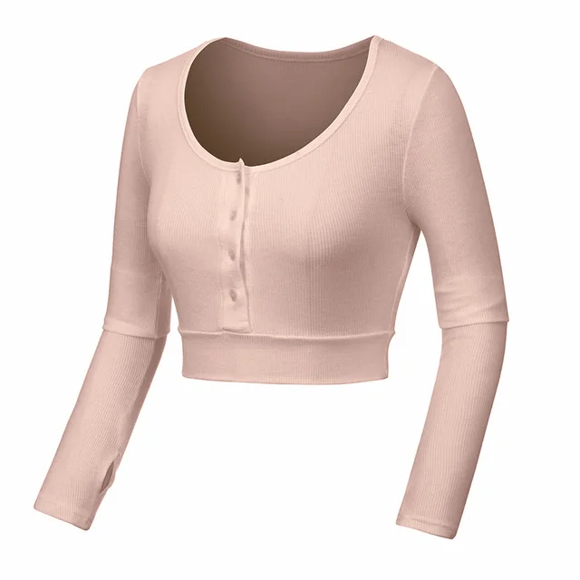 New Products Sports Running Fitness Yoga Long Sleeve Top Ladies Apricot - Shop at LoveMi