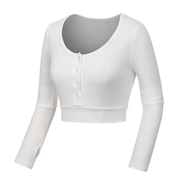 New Products Sports Running Fitness Yoga Long Sleeve Top Ladies White - Shop at LoveMi