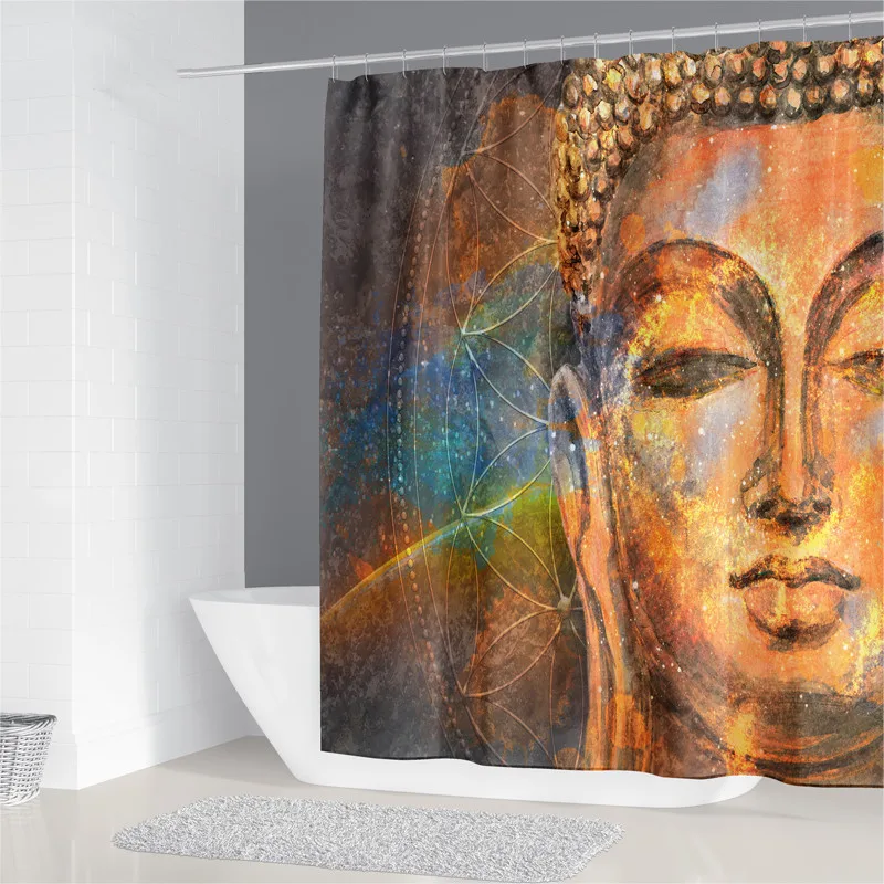 Bathroom Toilet Shower Curtain Waterproof And Anti-mold Suit Free Punching Digital Printing - 10Color