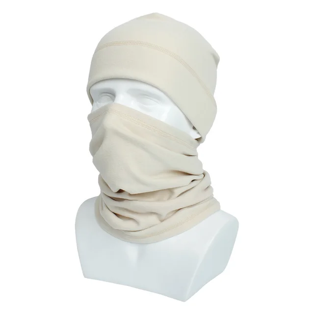 Outdoor Windproof And Cold proof Fleece Sports Cycling Hat And Scarf Set Beige - Shop at LoveMi