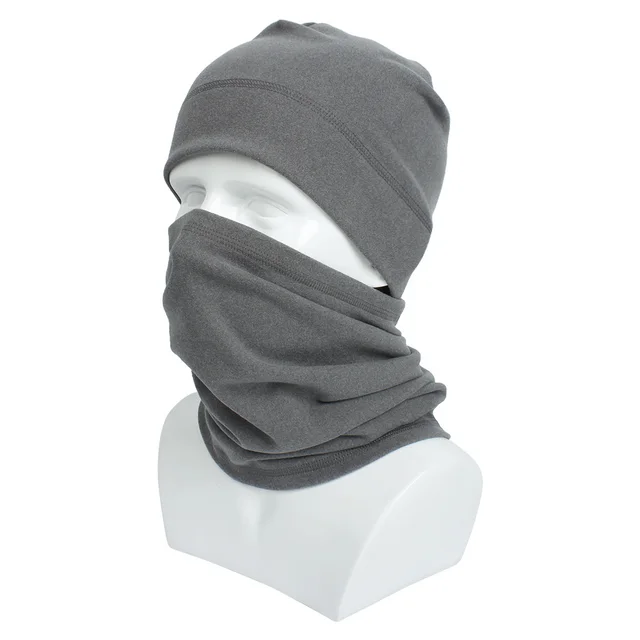 Outdoor Windproof And Cold proof Fleece Sports Cycling Hat And Scarf Set Grey - Shop at LoveMi