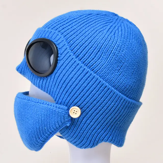 Aviator Glasses Ear With Velvet Warm Wool Hat Blue - Shop at LoveMi