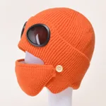 Aviator Glasses Ear With Velvet Warm Wool Hat - Orange