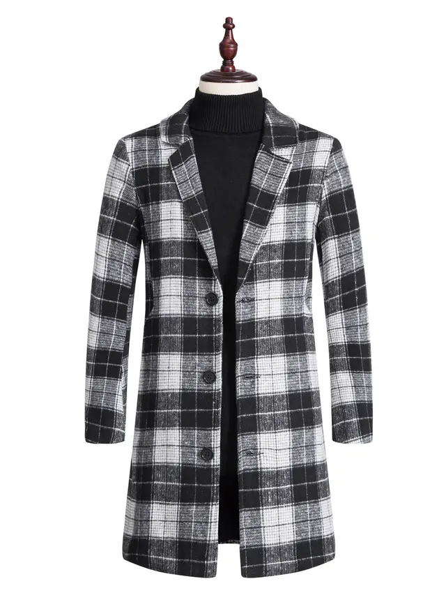 Men's Lapel Trench Coat Mid length Woolen Coat White - Shop at LoveMi