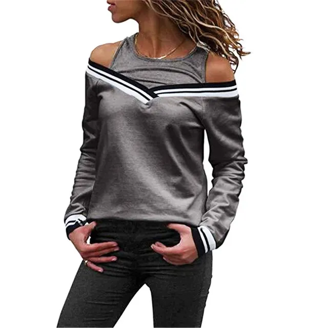 Fashion Casual Women's Long sleeved Striped Loose Top Grey - Shop at LoveMi