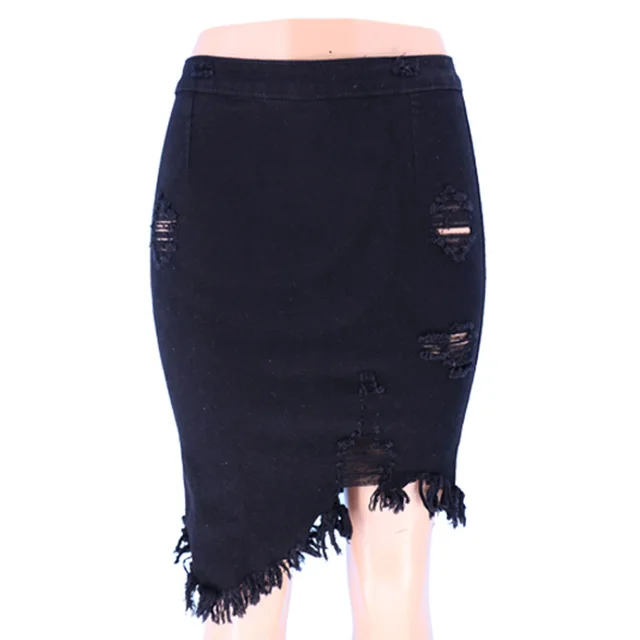Ripped Bag Hip Skirt Women Denim Black - Shop at LoveMi