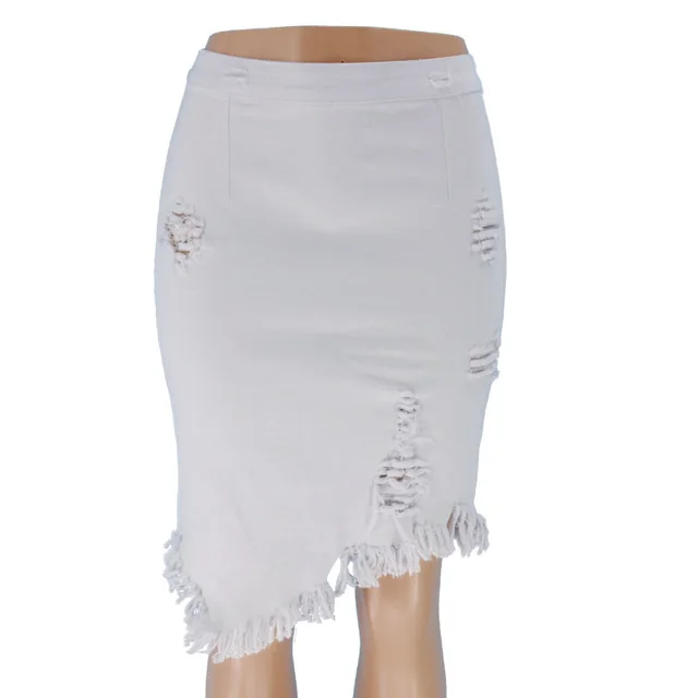 Ripped Bag Hip Skirt Women Denim White - Shop at LoveMi