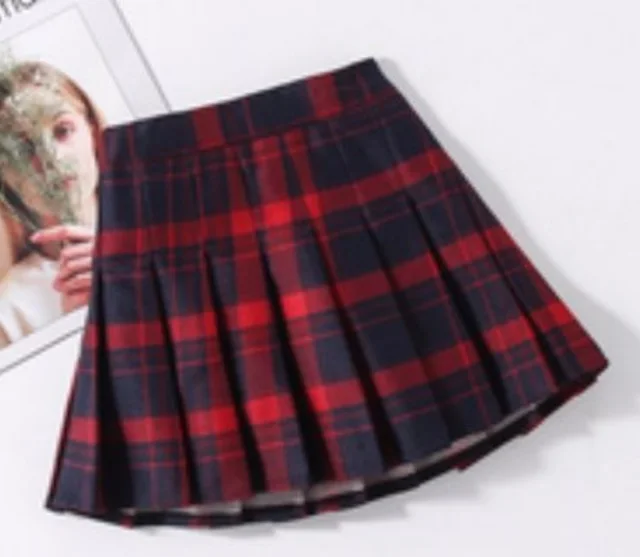 Color Red Plaid Skirt All match College Style Girls Red And Black Grid - Shop at LoveMi