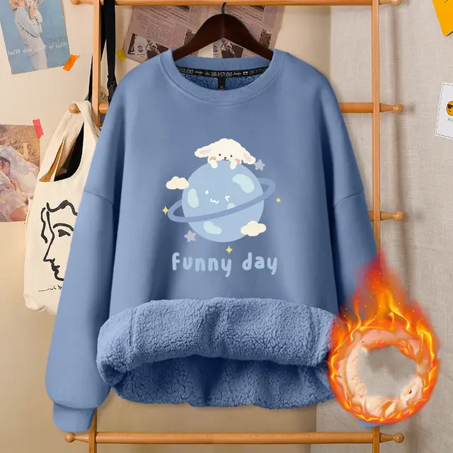 Autumn And Winter Round Neck White Cute Girly Jacket Blue3 - Shop at LoveMi