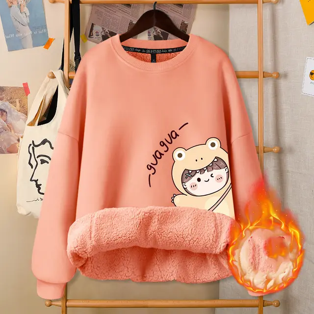 Autumn And Winter Round Neck White Cute Girly Jacket Orange2 - Shop at LoveMi