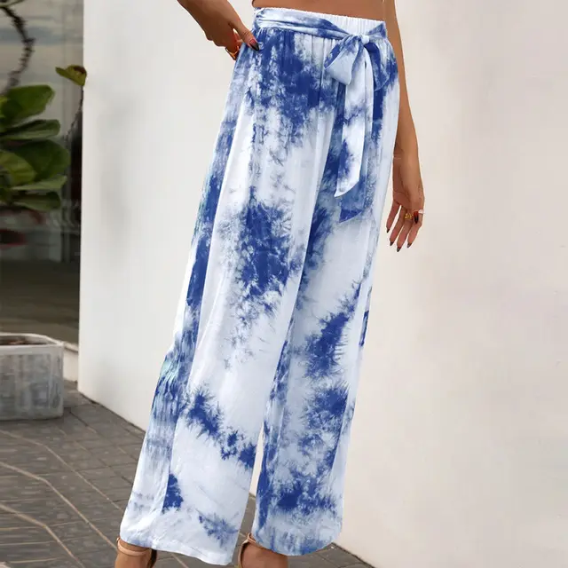 Loose Tie dye Belted Trousers Casual Women's Printed Blue - Shop at LoveMi