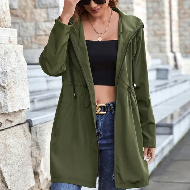 Hooded Zipper Waist Waterproof Raincoat Outdoor Sports Green - Shop at LoveMi