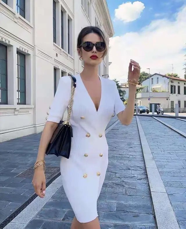 Knit Short Sleeve Bandage Dress White Skinny White - Shop at LoveMi