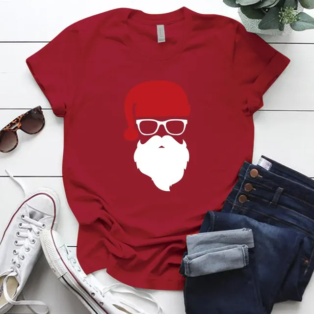 Women's Creative Christmas Print Short Sleeve Wine Red - Shop at LoveMi