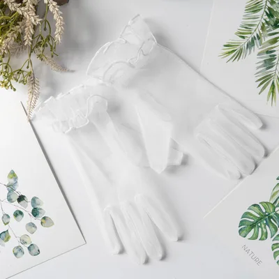 Bridal Wedding Dress Evening Gown Gloves Ruffle White - Shop at LoveMi