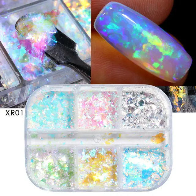 Reflective And Translucent Edelweiss Powder Nail Sequins 6Gridcby - Shop at LoveMi