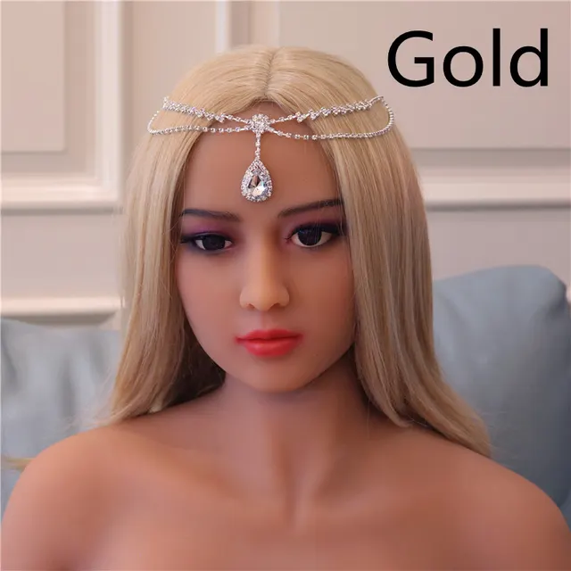 New Rhinestone Headdress Simple Water Drop Forehead Chain Bridal Gold - Shop at LoveMi