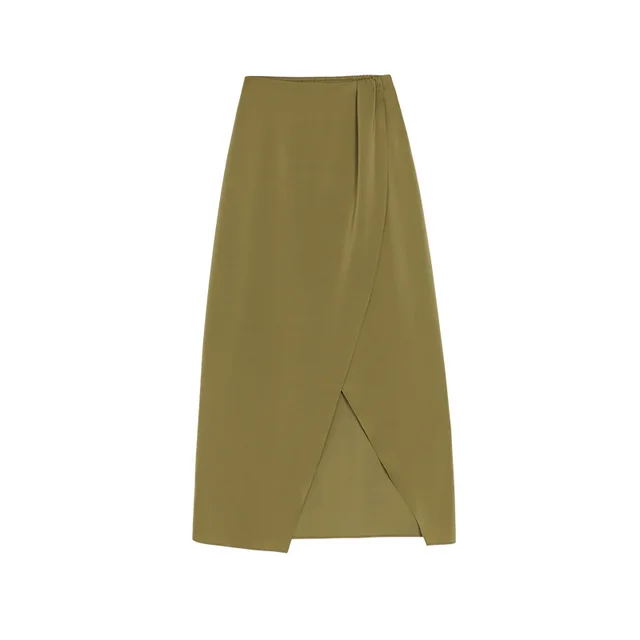 Women's Satin Temperament Slit Irregular Skirt Green - Shop at LoveMi