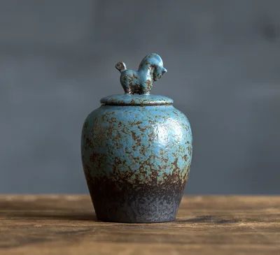 Take The Lead In Stoneware Retro Large Tea Caddy Household Sealed Moisture proof Kiln Turns Blue - Shop at LoveMi