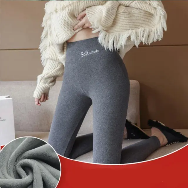 Women's High Waist Plus Velvet Thick Slim Slimming Leggings Grey - Shop at LoveMi