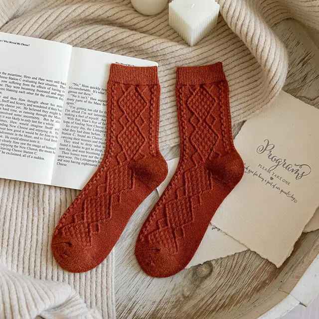 Solid Color Fashion Warm Classic Pattern Wool Socks Diamond Red - Shop at LoveMi