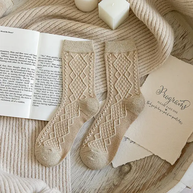 Solid Color Fashion Warm Classic Pattern Wool Socks Khaki - Shop at LoveMi