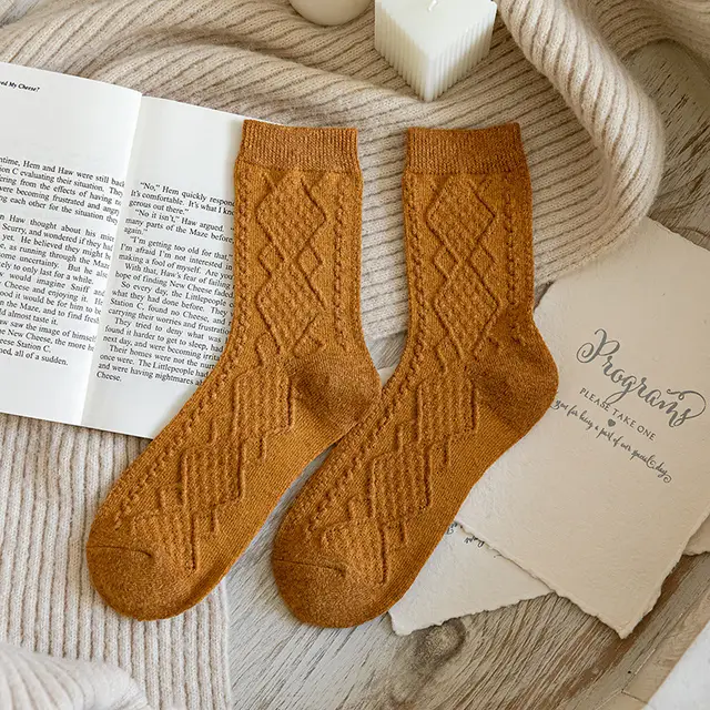 Solid Color Fashion Warm Classic Pattern Wool Socks Yellow - Shop at LoveMi