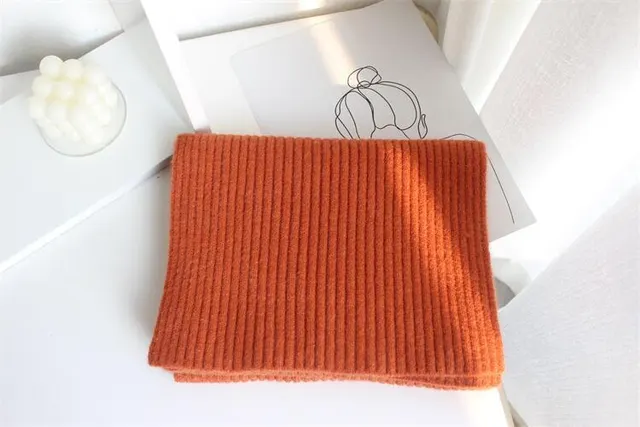 Solid Color Knitted Mid length Warm Wool Scarf Orange - Shop at LoveMi
