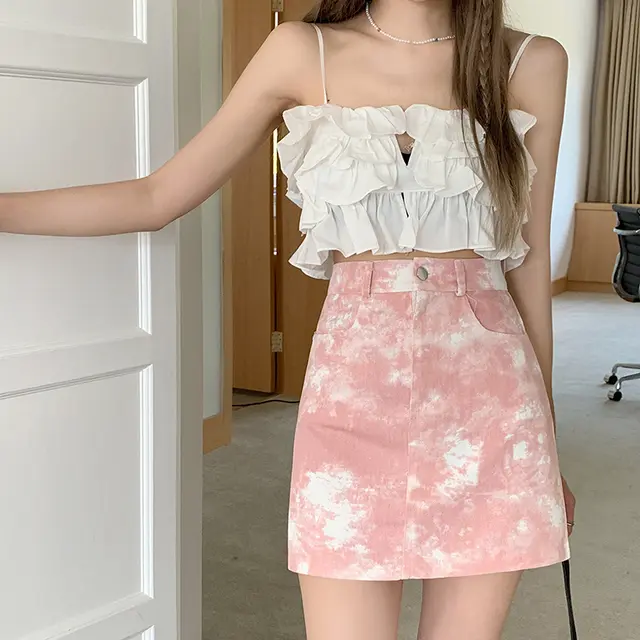 Large sizeTie dye Skirt High waisted A line Design Temperament Pink - Shop at LoveMi