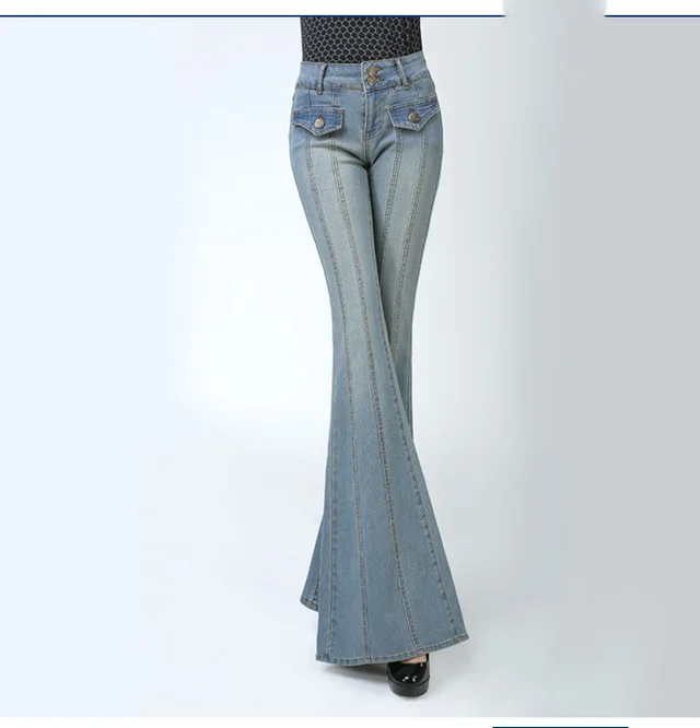 Women's Denim Casual Jeans Slim Trousers Slimming Big Flared Jeans Light Blue - Shop at LoveMi