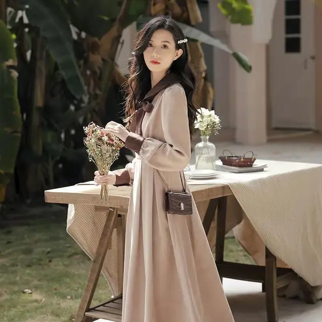 Thin And Temperament Bottoming With College Style Dress Women Apricot - Shop at LoveMi