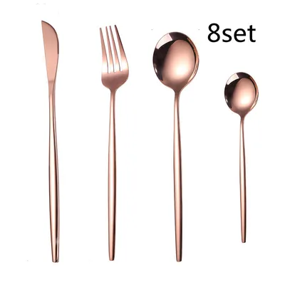 Simple Stainless Steel Steak Knife And Fork Set 8Set Rose Gold - Shop at LoveMi