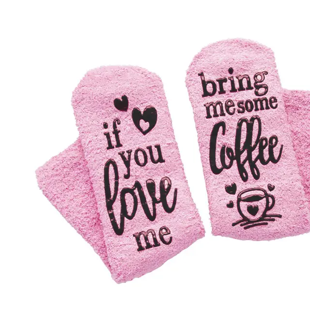 Casual Women's Letter Printed Coral Fleece Cake Socks Pink7 - Shop at LoveMi