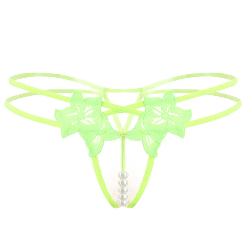 Erotic Lingerie Sexy Embroidered Women's Thong - Green