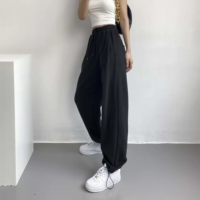 Drawstring Slim Wide leg Leisure Trousers With Girdles Black - Shop at LoveMi