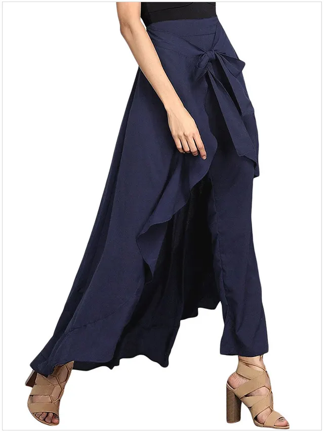 Wide leg Culottes, Irregular Chiffon Lotus Leaf Navy Blue - Shop at LoveMi