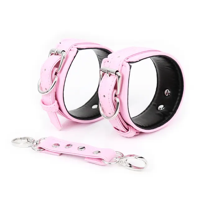 New Leather Handcuffs Ankle Cuffs And Boutique Chain Toys Pink - Shop at LoveMi